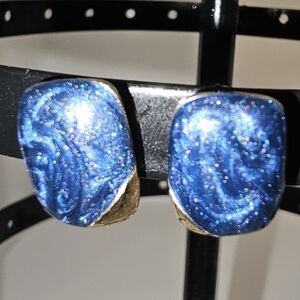 Blue Swirl and Gold Earrings